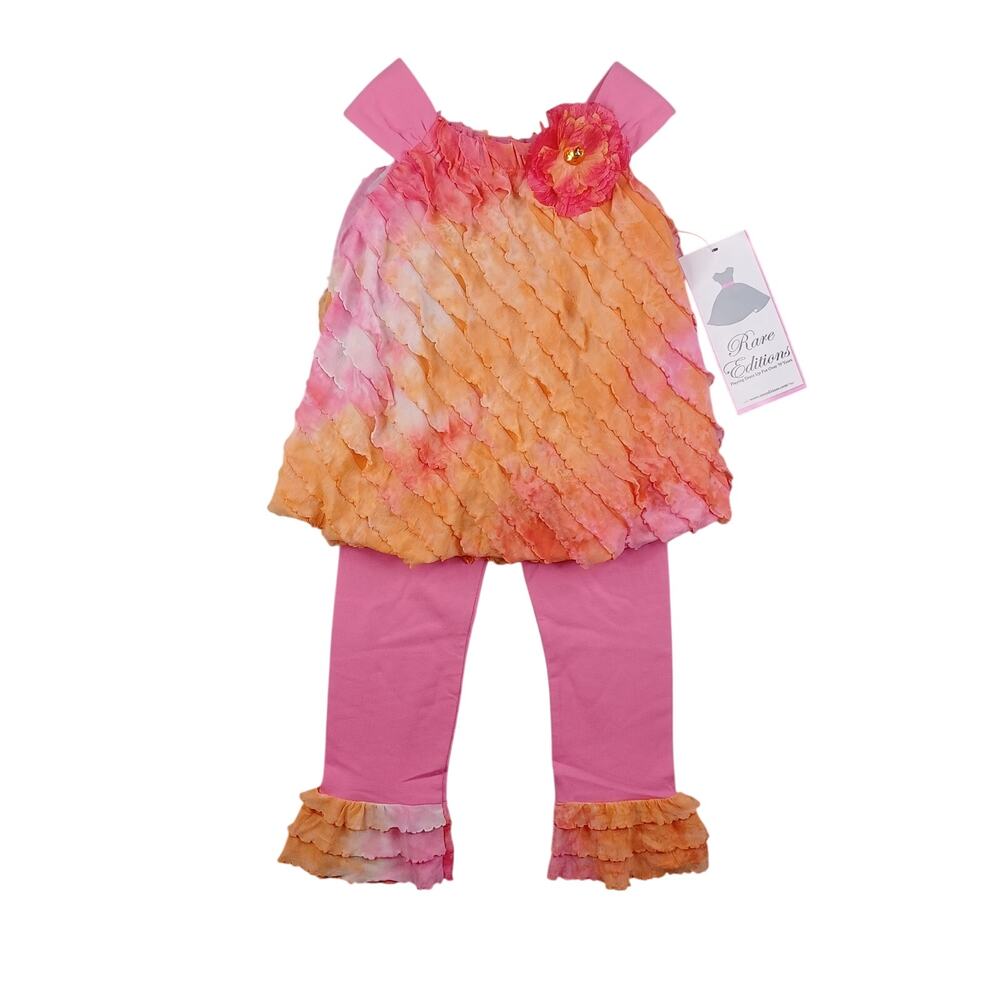 Rare Editions Girls Eyelash Ruffle Bubble Top Legging Set Coral Size 3T Outfit